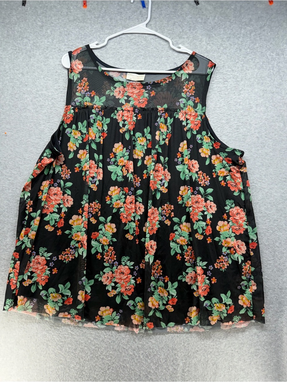 Bobbie Brooks Black Floral Sleeveless Mesh Yoke Top